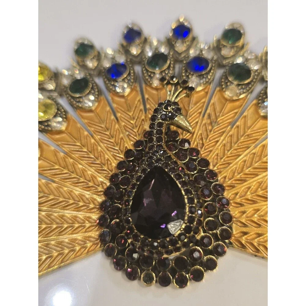 Vintage Peacock Rhinestone Jewelry Component / Necklace Centerpiece One Missing